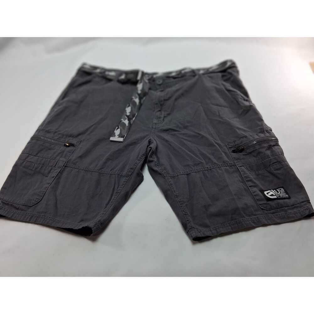 VTG Ecko Unltd Urban Cargo Shorts Slate Grey with Camo Rhino Belt Gorpcore 40